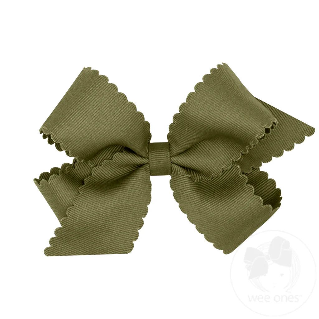 Grosgrain Hair Bow with Scalloped Edge – Sage