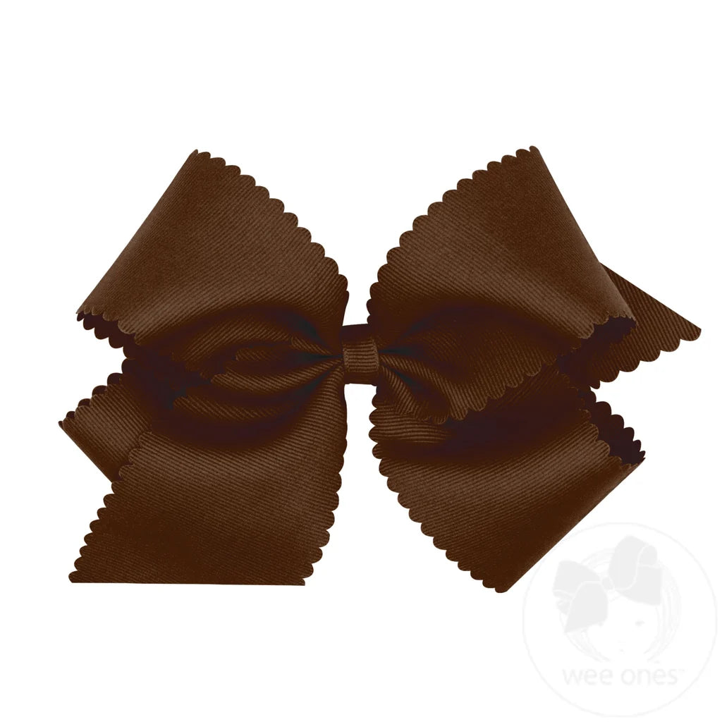 Wee Ones Coffee Brown Scalloped Grosgrain Hair Bow – Medium & King Sizes