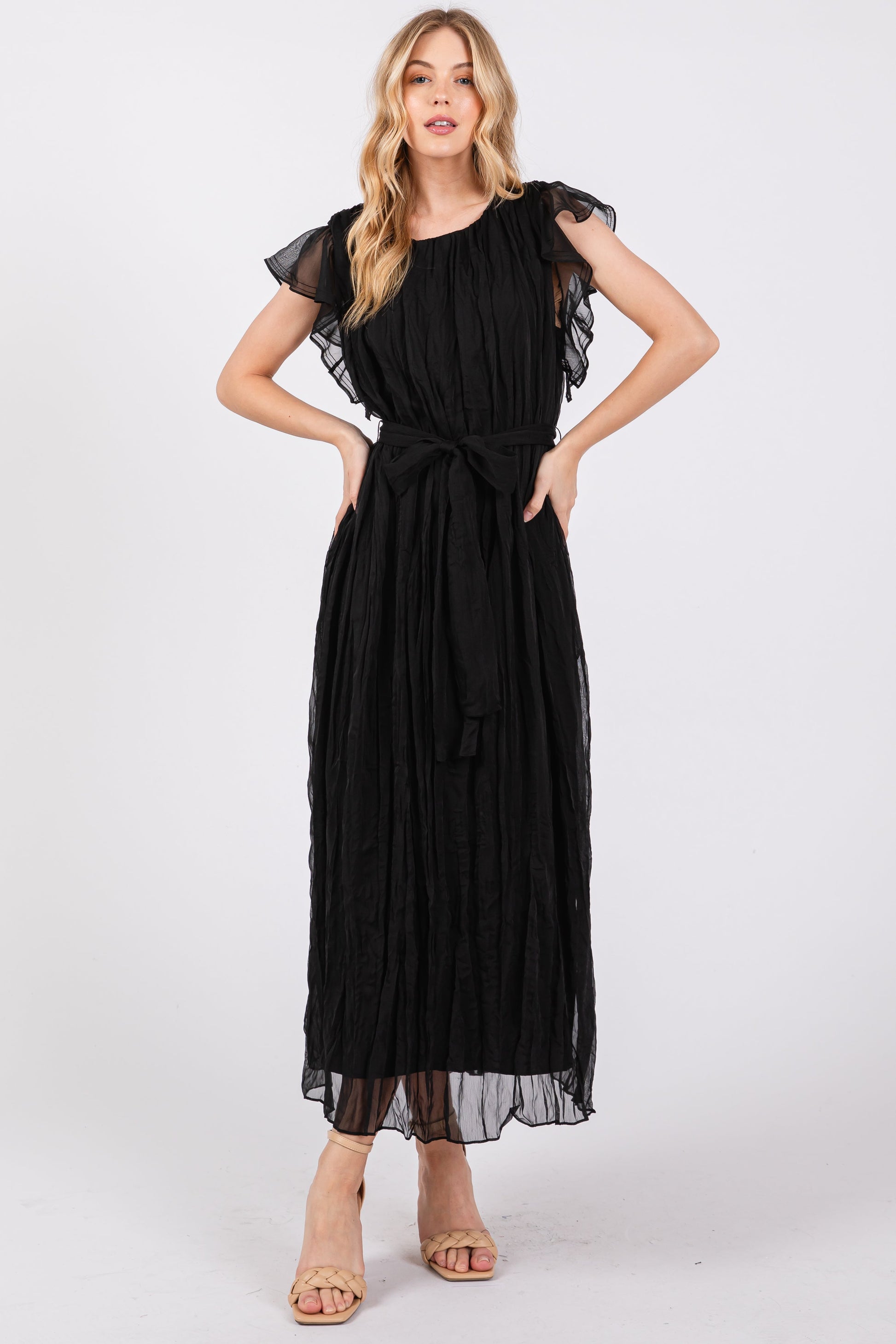 Black Short Sleeve Crinkle Self Tie Maternity Dress The Prissy Pelican Black Short Sleeve Crinkle Self Tie Maternity Dress The Prissy Pelican