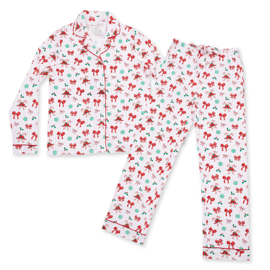 Bows & Candy Canes - Bamboo - Adult Long Sleeve Coat Style with Pants