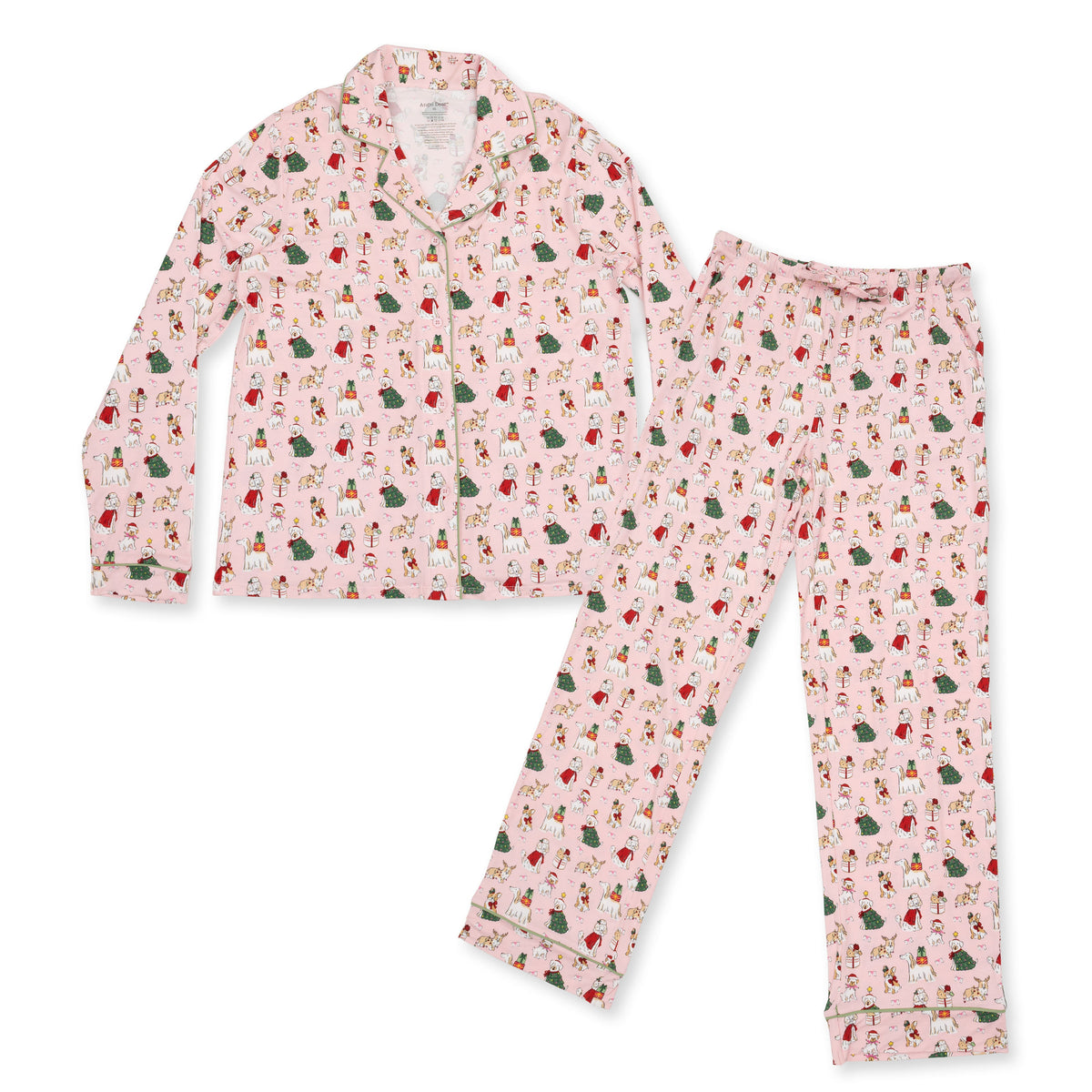 Christmas Dogs Pink - Bamboo - Adult Long Sleeve Coat Style and Pant with Pockets