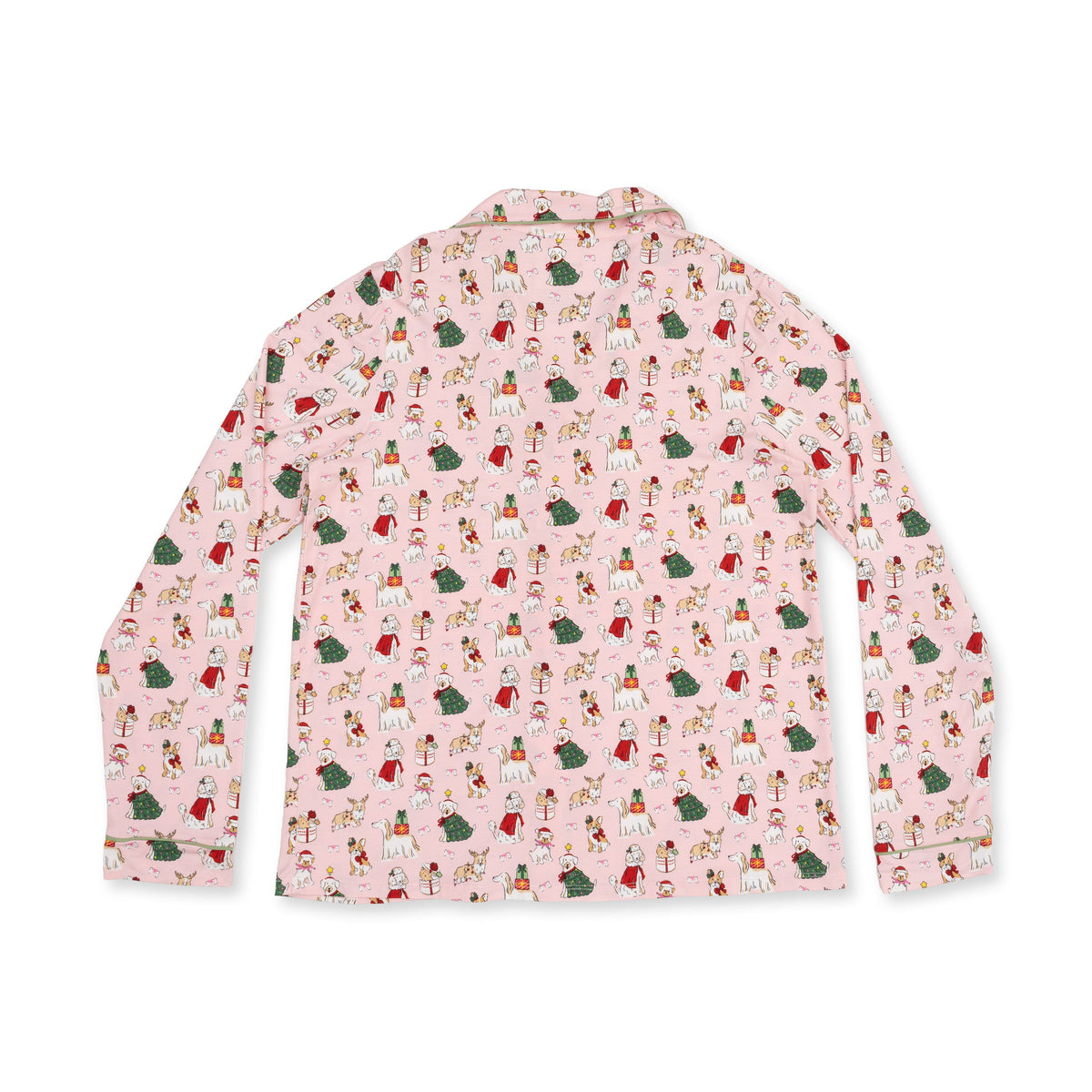 Christmas Dogs Pink - Bamboo - Adult Long Sleeve Coat Style and Pant with Pockets