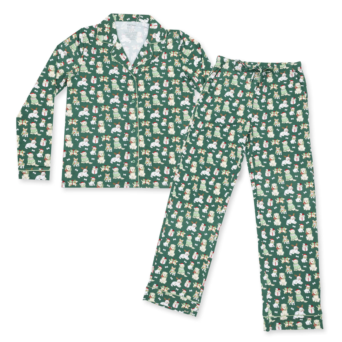 Christmas Dogs Uni - Bamboo - Adult Long Sleeve Coat Style and Pant with Pockets