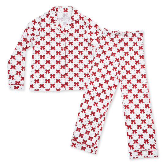 Festive Bows - Bamboo - Adult Long Sleeve Coat Style with Pants