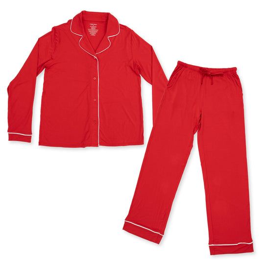 Ribbon Red - Bamboo Adult Long Sleeve Coat Style and Pant with Pockets
