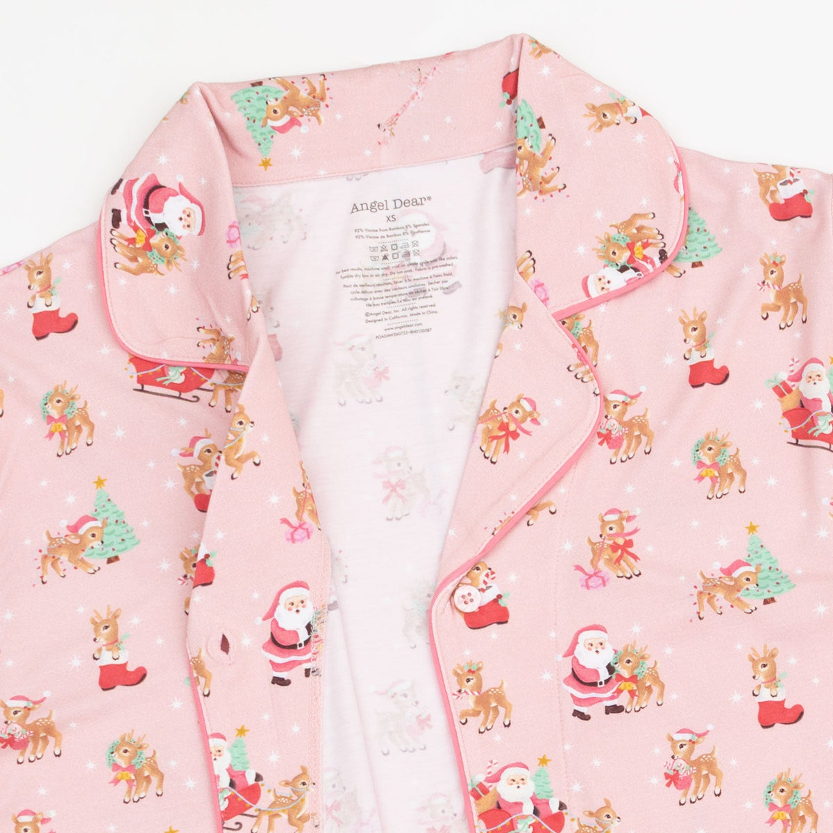 Vintage Reindeer & Santa Pink - Bamboo - Adult Long Sleeve Coat Style and Pant with Pockets