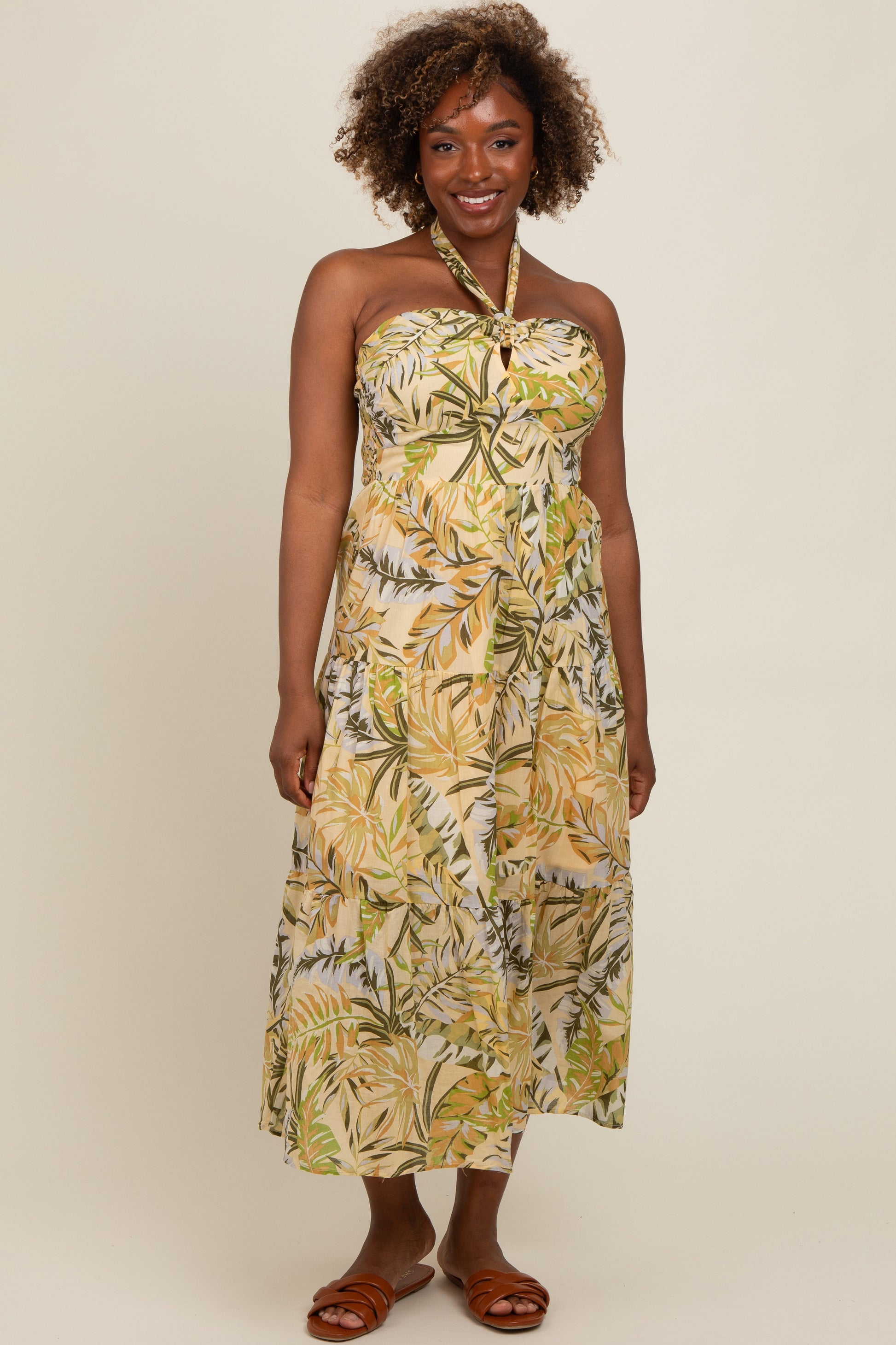 Light Yellow Tropical Halter Maxi Dress The Prissy Pelican Light Yellow Tropical Halter Maxi Dress The Prissy Pelican