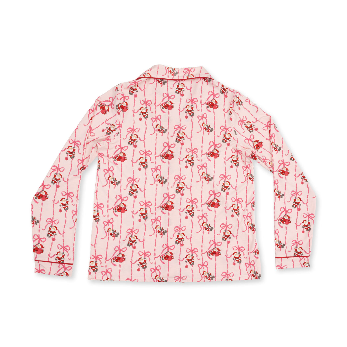 Bows & Santa - Bamboo Adult Long Sleeve Coat Style and Pant with Pockets