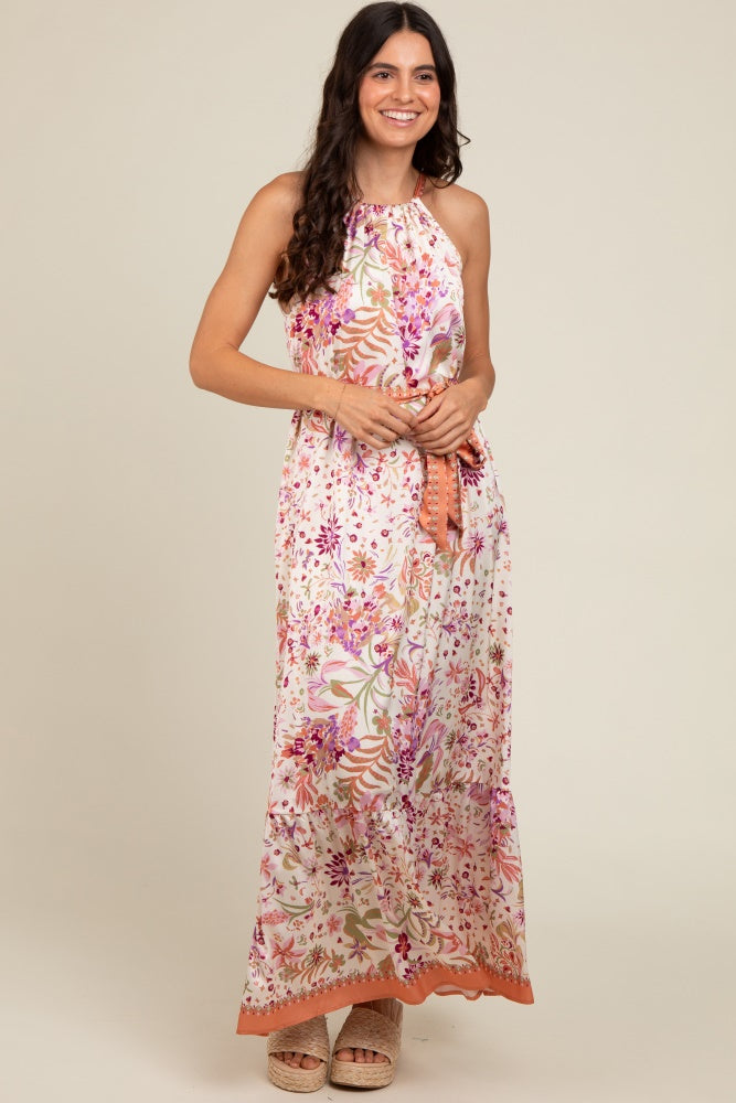 Lavender Floral Halter Front Tie Maternity Maxi Dress The Prissy Pelican Lavender Floral Halter Front Tie Maternity Maxi Dress The Prissy Pelican