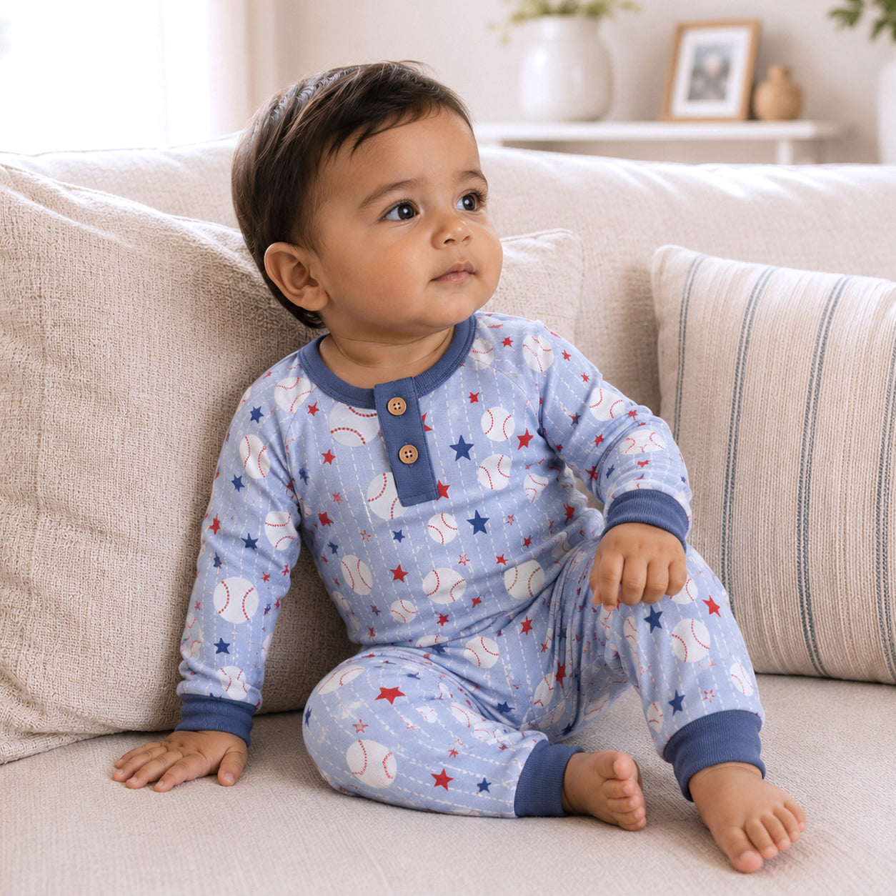 Grand Slam Bamboo Baseball Henley Romper for Baby Boys