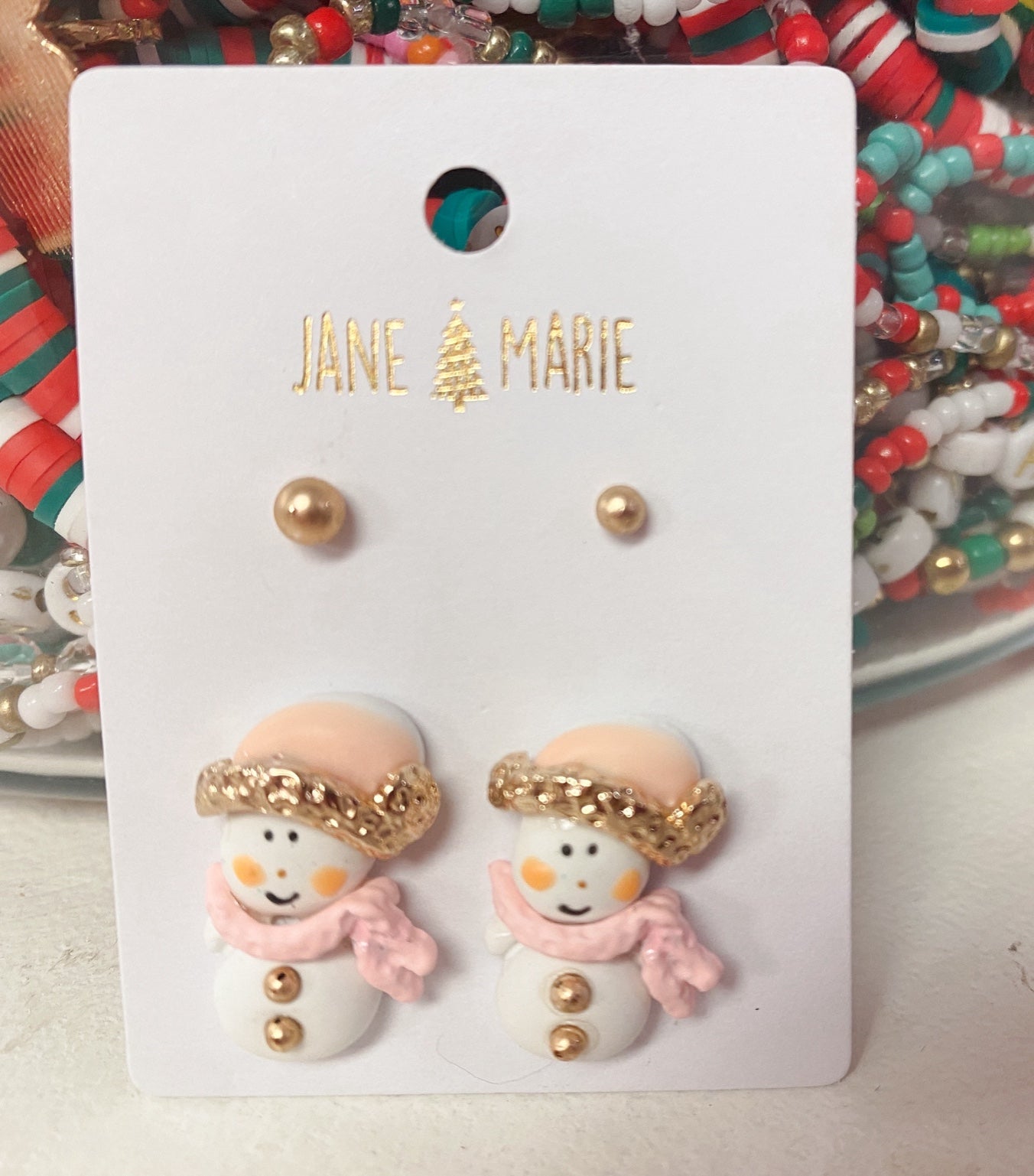 Pink Snowman Stud Earrings – Festive Holiday Earrings for Kids & Teens