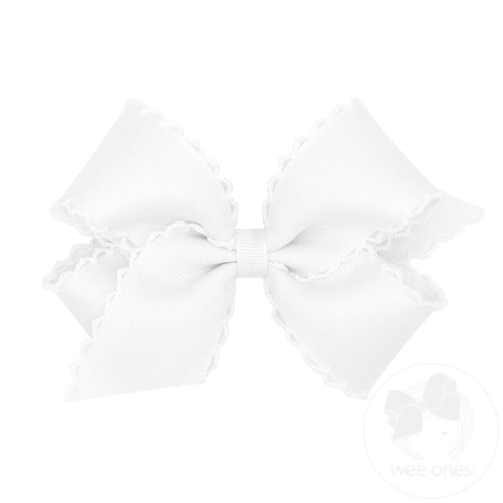 Wee Ones White Moonstitch Grosgrain Hair Bow – Medium & King Sizes