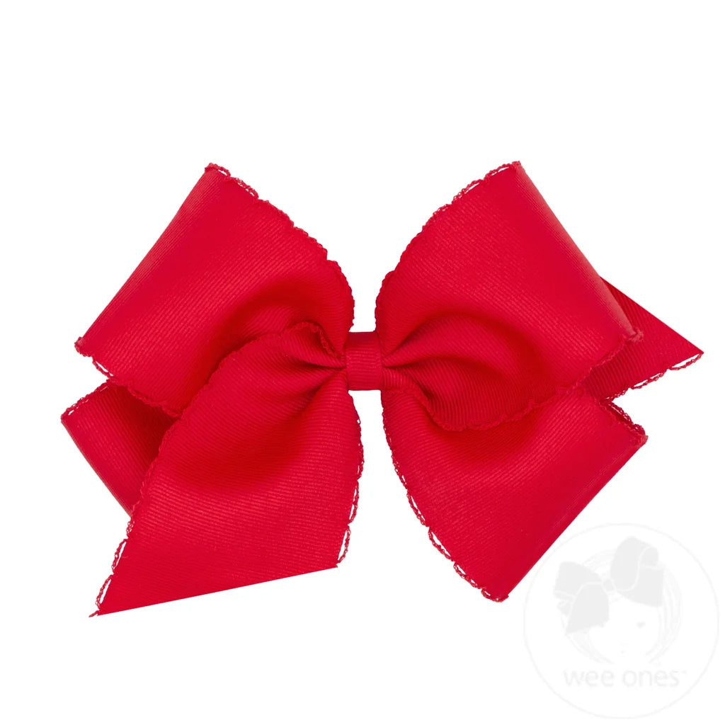 Wee Ones Red Grosgrain Hair Bow with Matching Moonstitch Edge – Medium & King Sizes