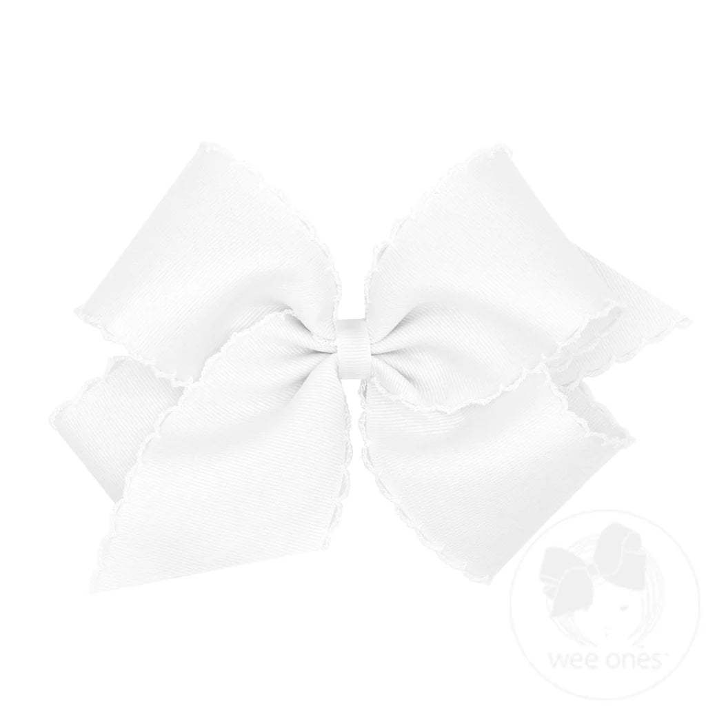 Wee Ones White Moonstitch Grosgrain Hair Bow – Medium & King Sizes