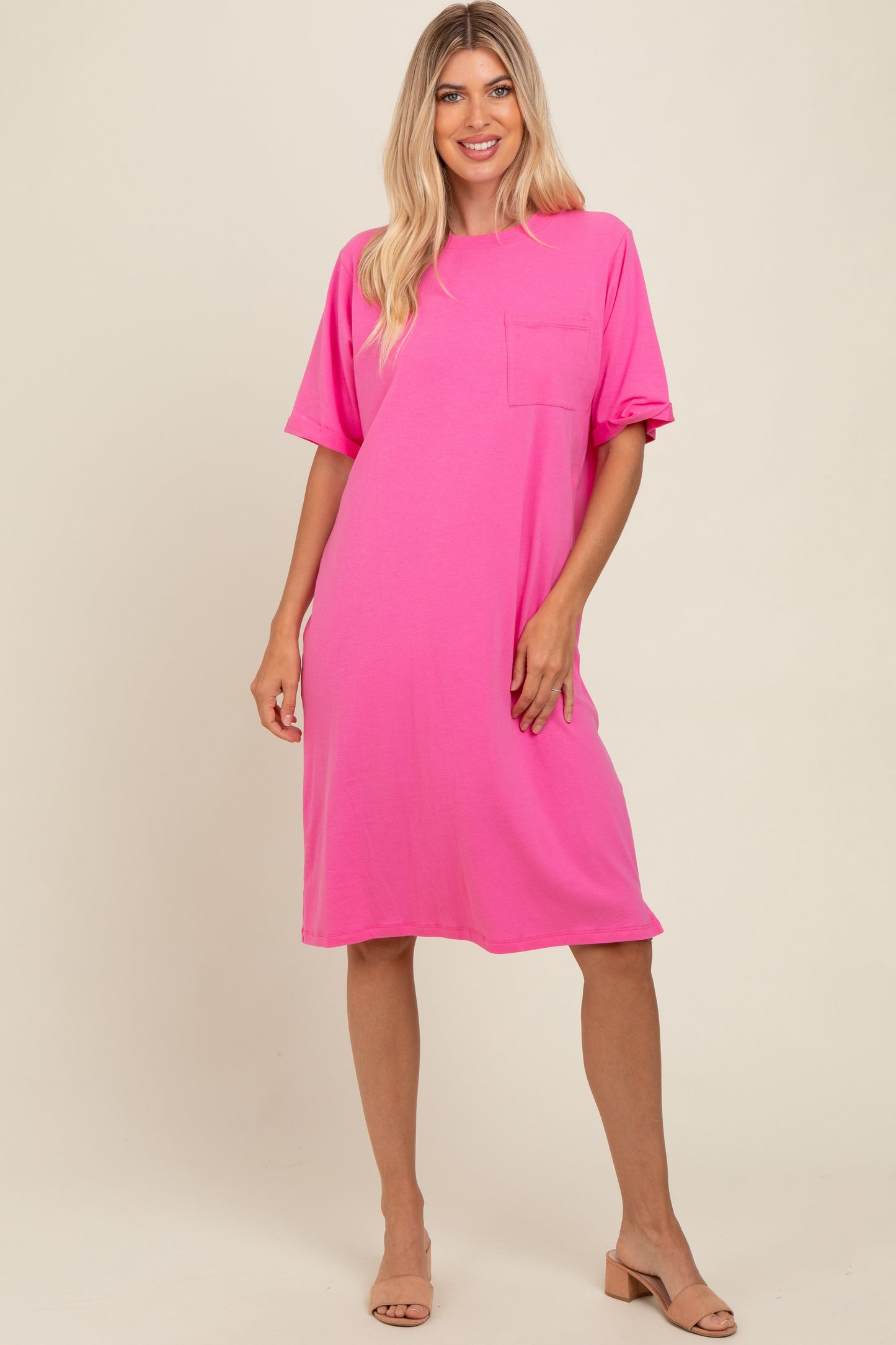 Pink Oversized Round Neck T-Shirt Maternity Dress