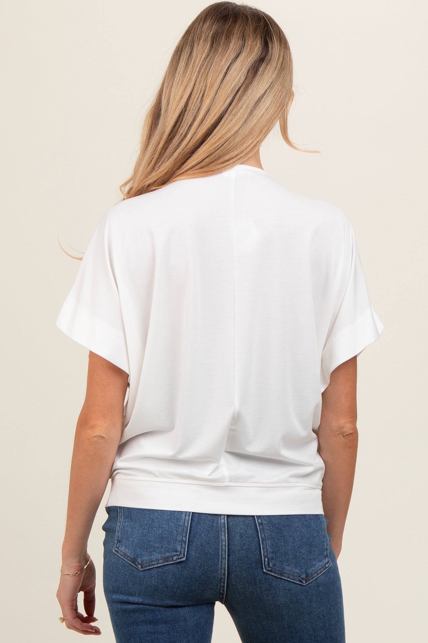 Ivory Round Neck Dolman Sleeve Maternity Top