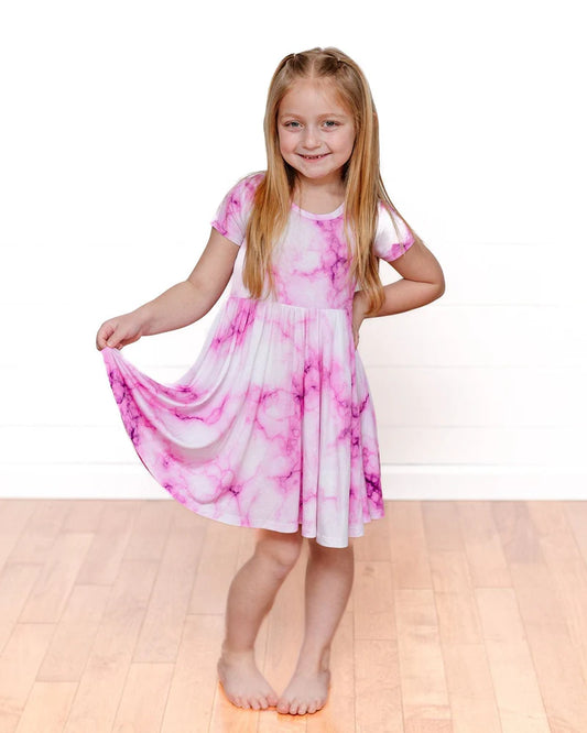 Madi Pink Marble Ruffle Twirl Dress