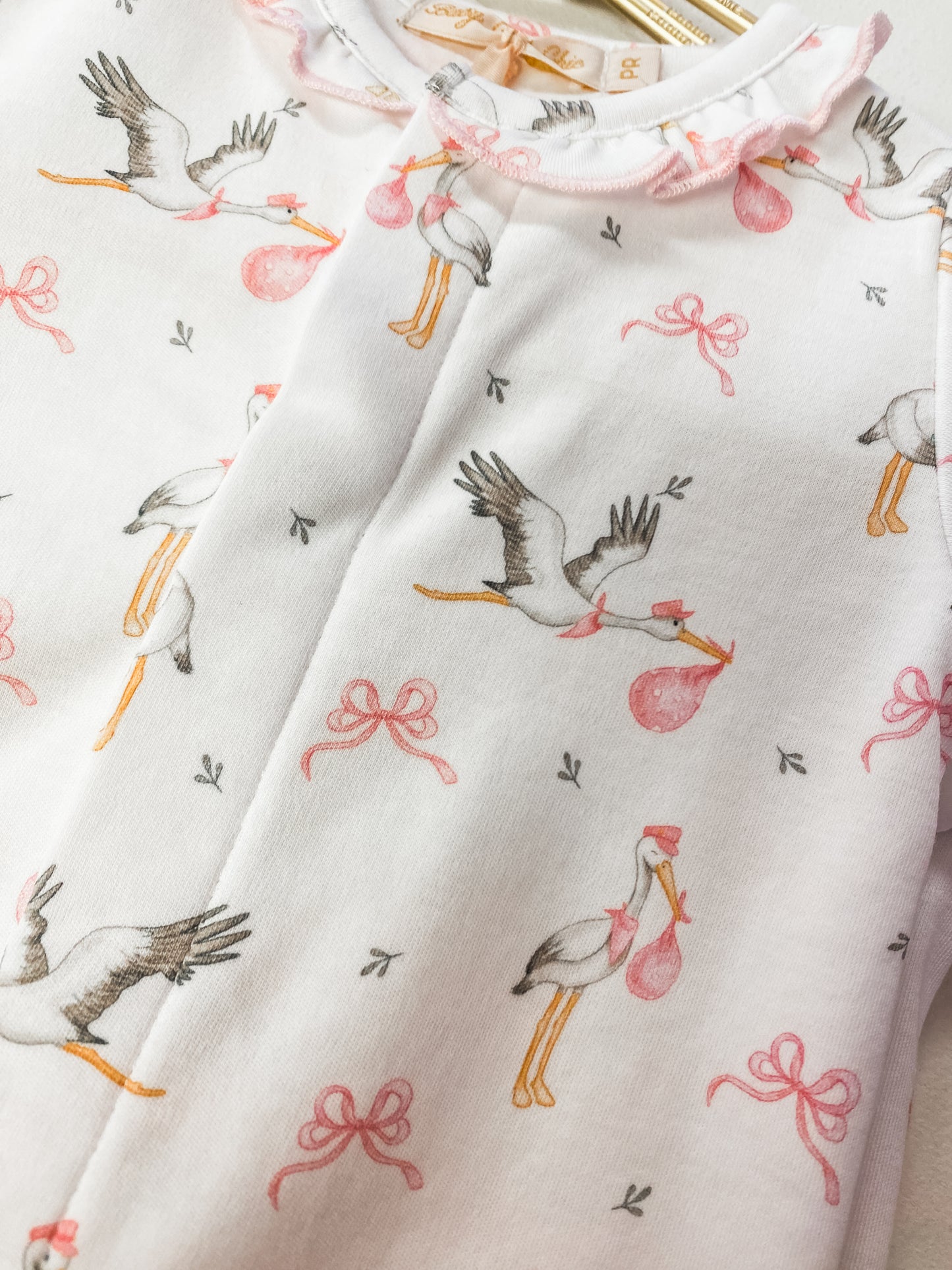 Tiny Storks Girl Printed Convertible Gown w/ Ruffle