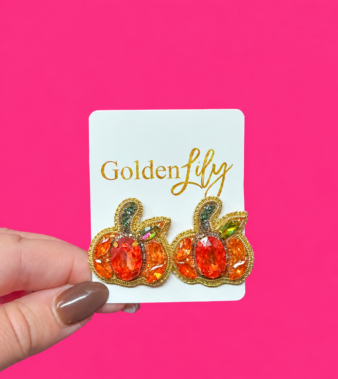 Rhinestone Pumpkin Stud Earrings
