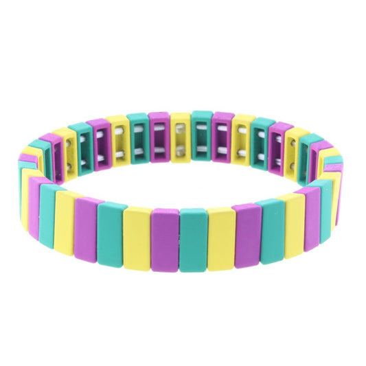 Mardi Gras Rectangular Metal Stretch Bracelet