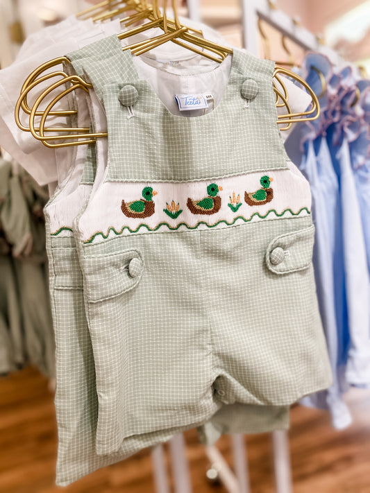 Boys Green Smocked Mallard Duck Jon Jon | Hunting Outfit
