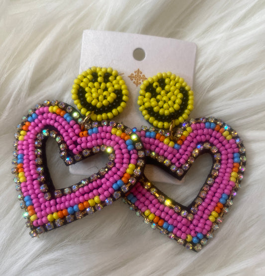 Smiley Face Heart Earrings
