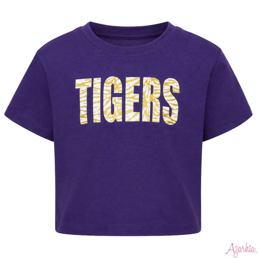 Azarhia Glitter Tigers Boxy Tee | Purple Girls Game Day Shirt