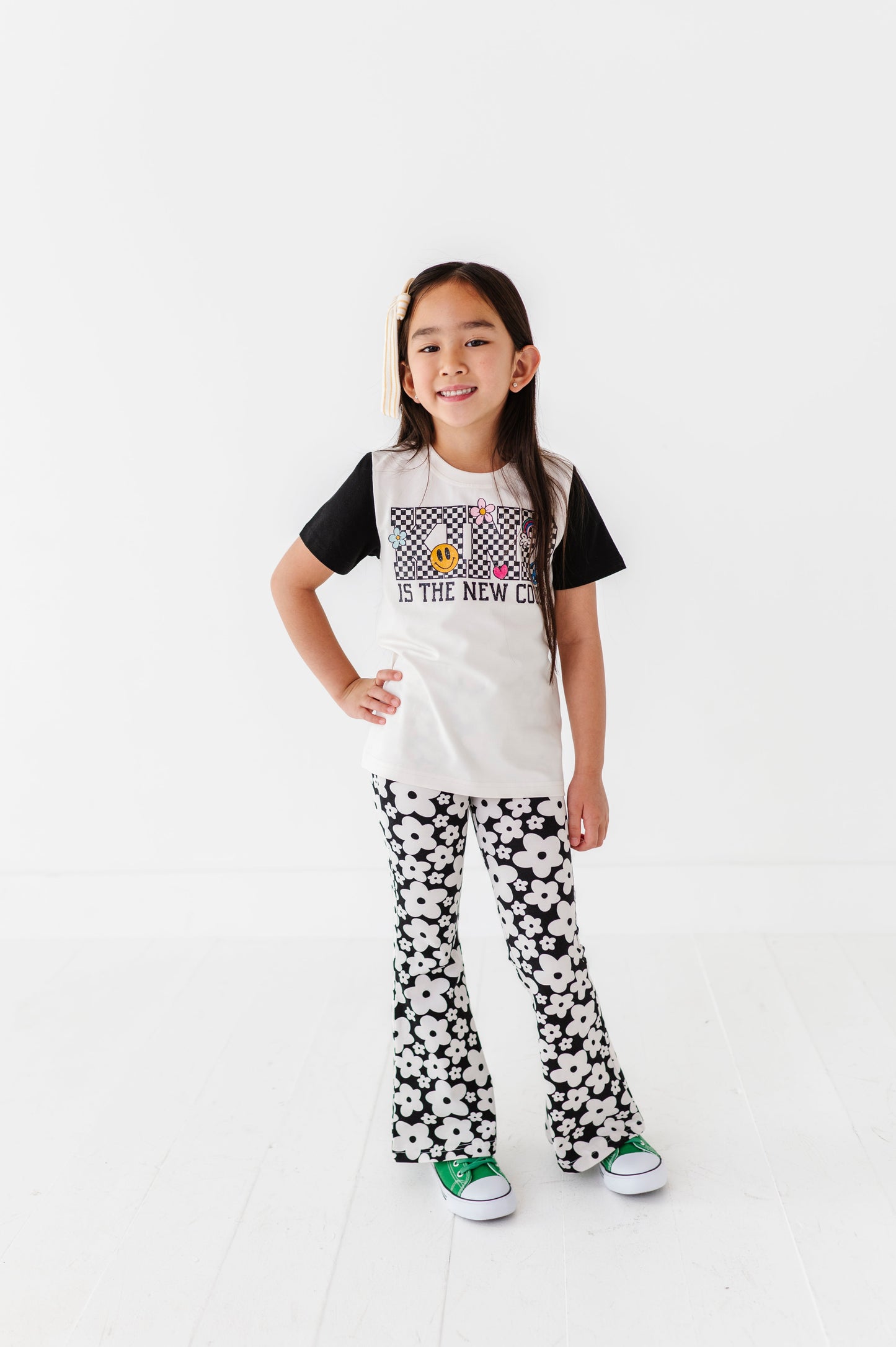 Retro Black and White Floral Flares