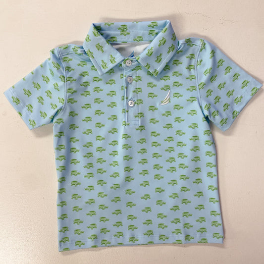 Boys Light Blue Alligator Performance Polo