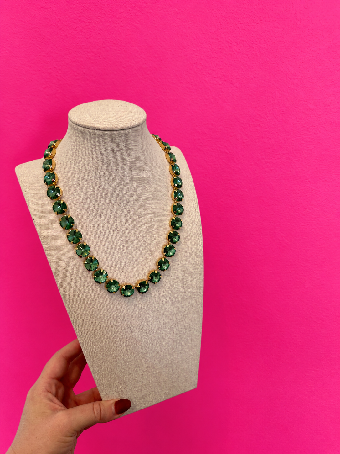 Rhinestone Statement Necklace - Green