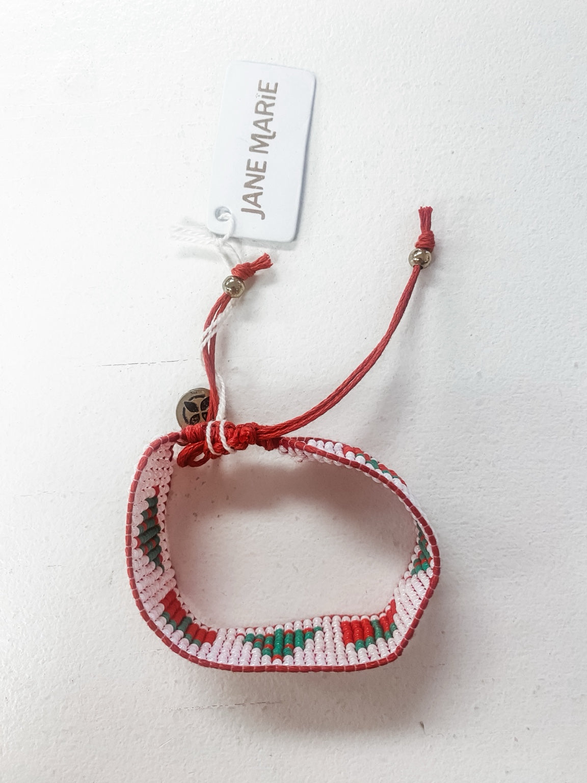 Christmas Present Beaded Band Bracelet – Red, Green & White Adjustable Holiday Bracelet