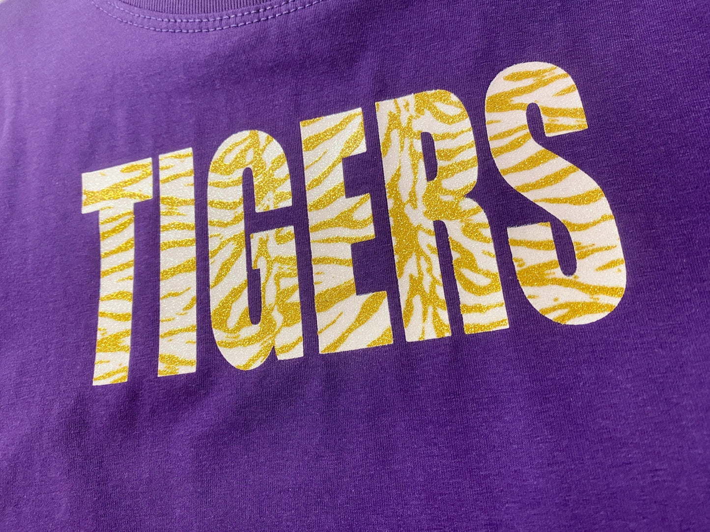 Azarhia Glitter Tigers Boxy Tee | Purple Girls Game Day Shirt
