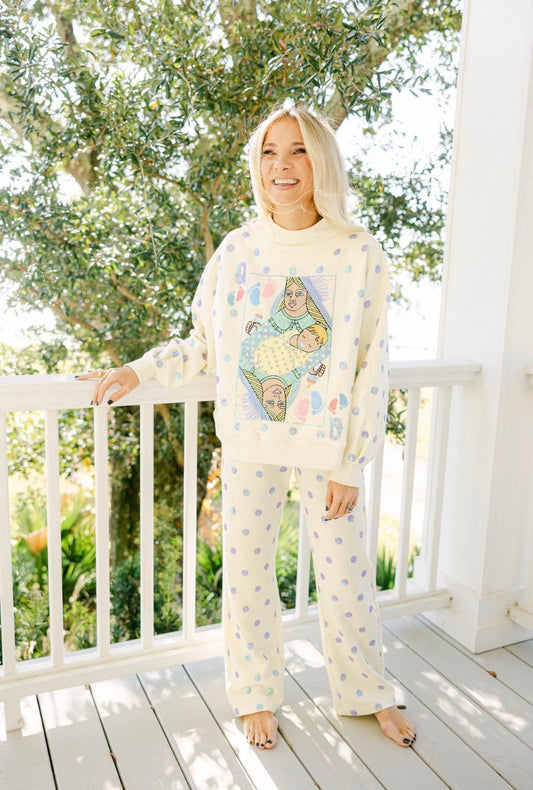 Queen of Sparkles Mama Beige & Lavender Polka Dot Sparkle Pants