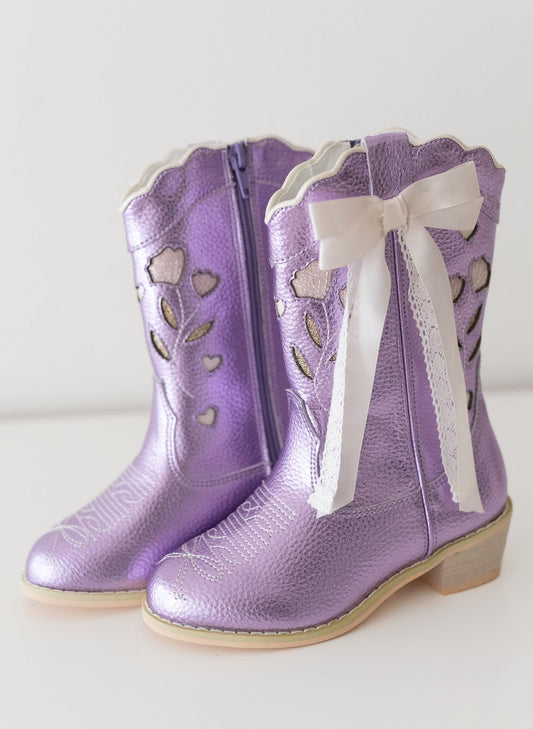 Sweetheart Bow Cowgirl Boots- Purple