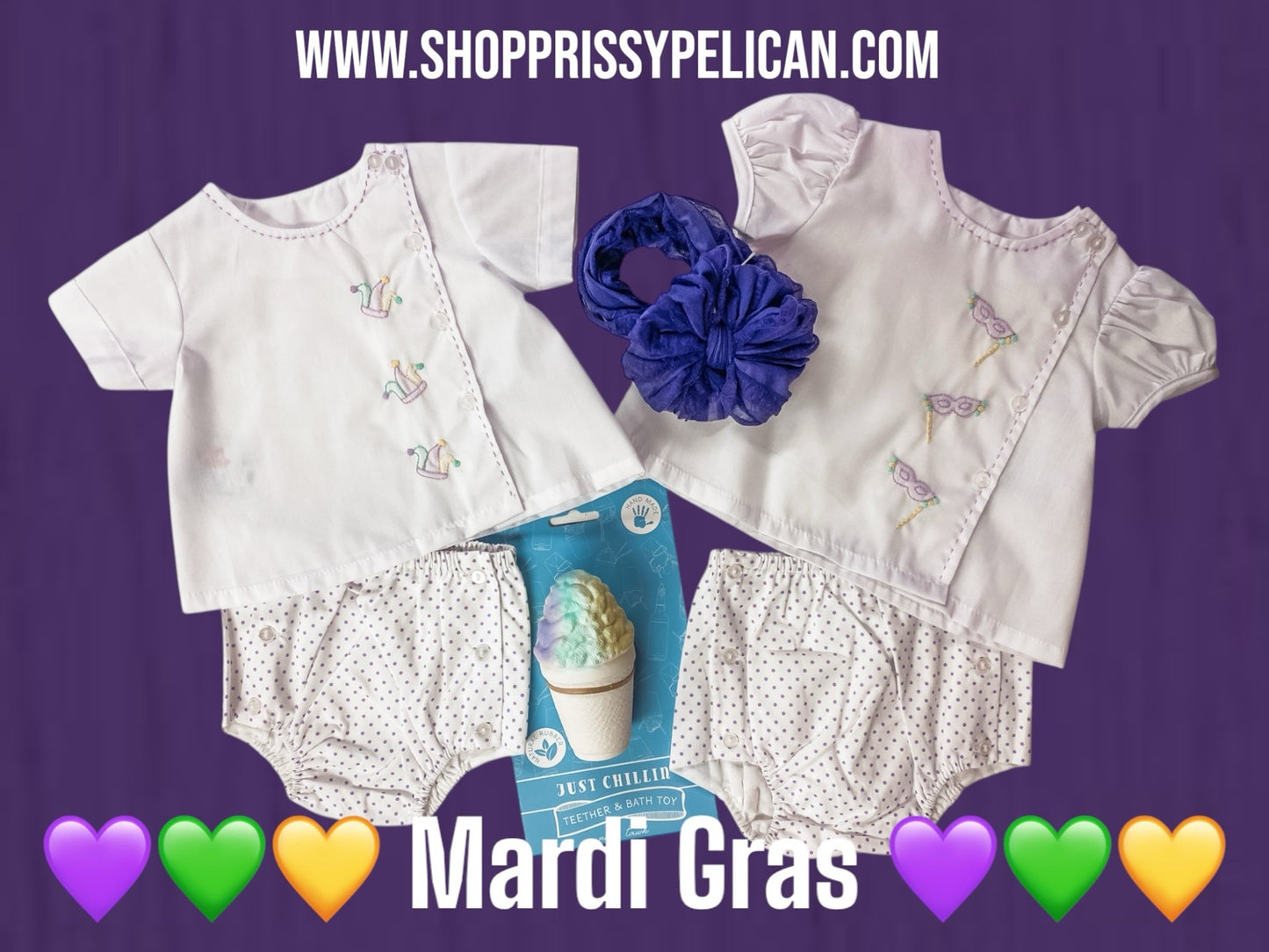 Mardi Gras Mask Diaper Set-Girl