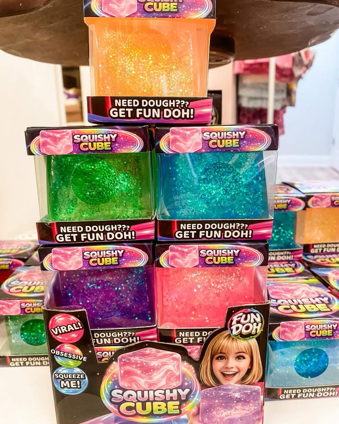 Fun Doh Squishy Sparkle Cube Fidget Toy – Viral Sensory Squish Toy