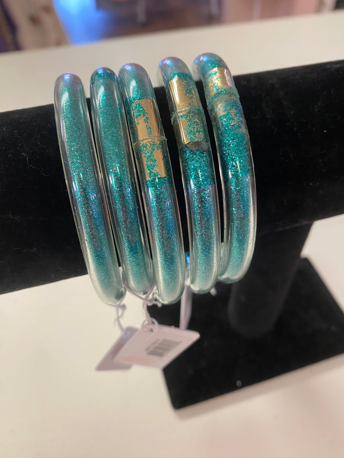 Kids Teal Glitter Large Tube Bracelet