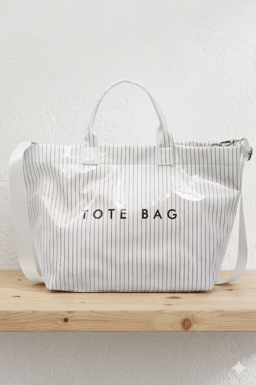 SC - White Pinstripe TOTE BAG with Strap