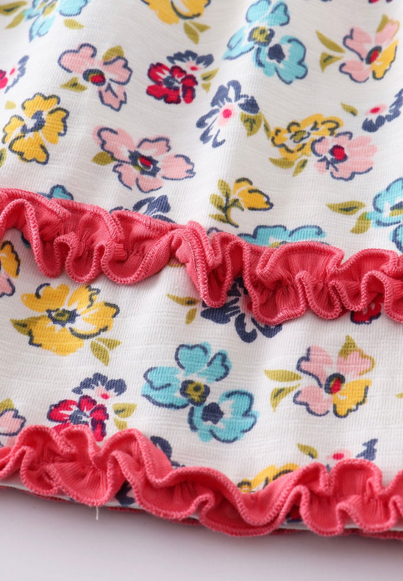 Platinum Floral Print Ruffle Dress