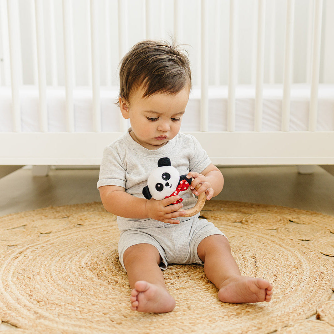Baby Rattle in High-Contrast Black, White, Red (Beechwood)