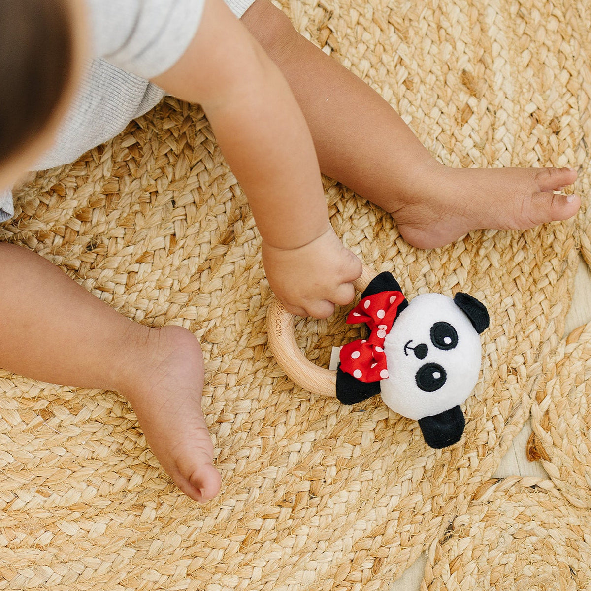 Baby Rattle in High-Contrast Black, White, Red (Beechwood)