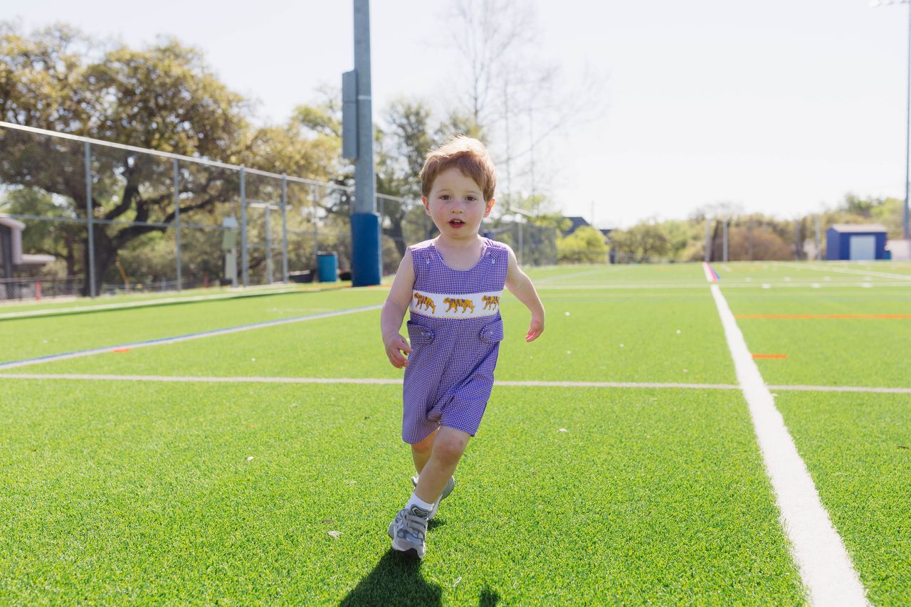 Boys Purple Tiger Smocked Jon Jon – LSU-Inspired Baby & Toddler Game Day Jon Jon | The Prissy Pelican Boutique Bossier City, LA