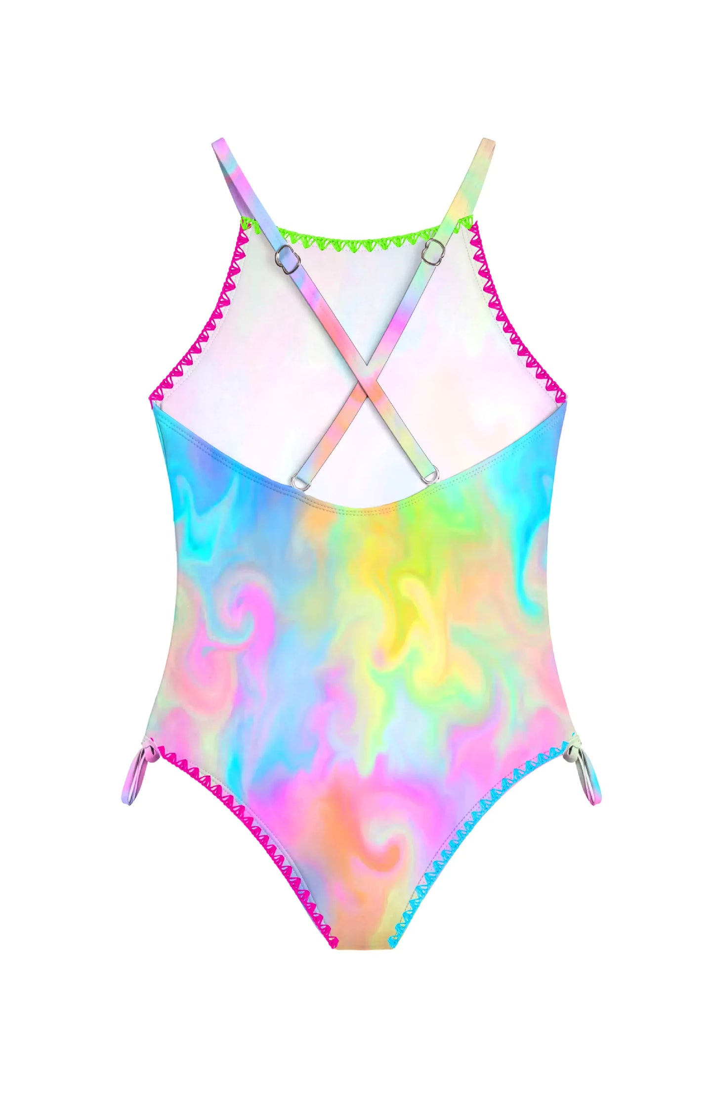 Girls Azura Marble One Piece Swimsuit with Embroidered Trim | Bossier City Kids Swimwear Boutique