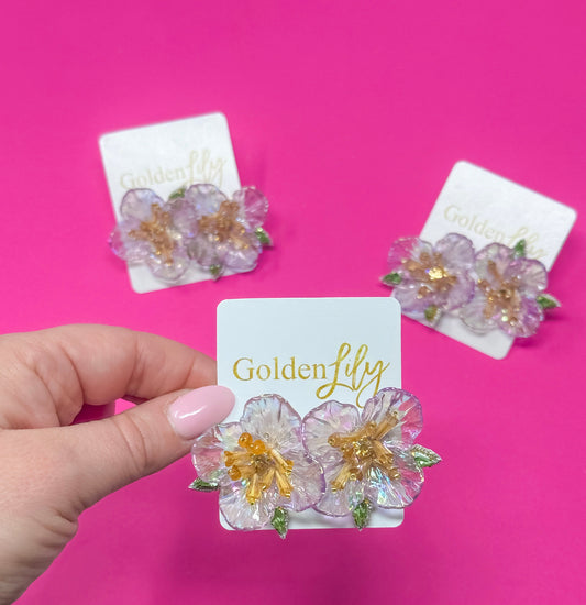 Acrylic Flower Stud Earrings - Lavender