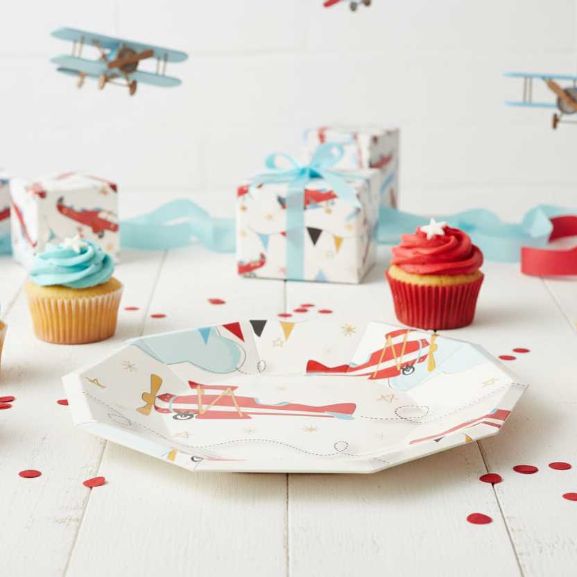 Airplane Small Plates 7" (Set of 8) – Boys Aviation Birthday Party Supplies