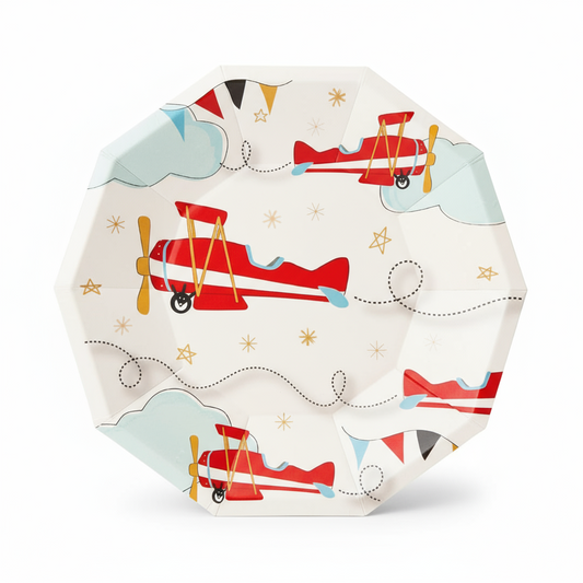 Airplane Small Plates 7" (Set of 8) – Boys Aviation Birthday Party Supplies