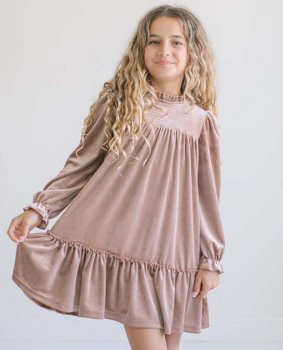 Alexa Champagne Velvet Dress