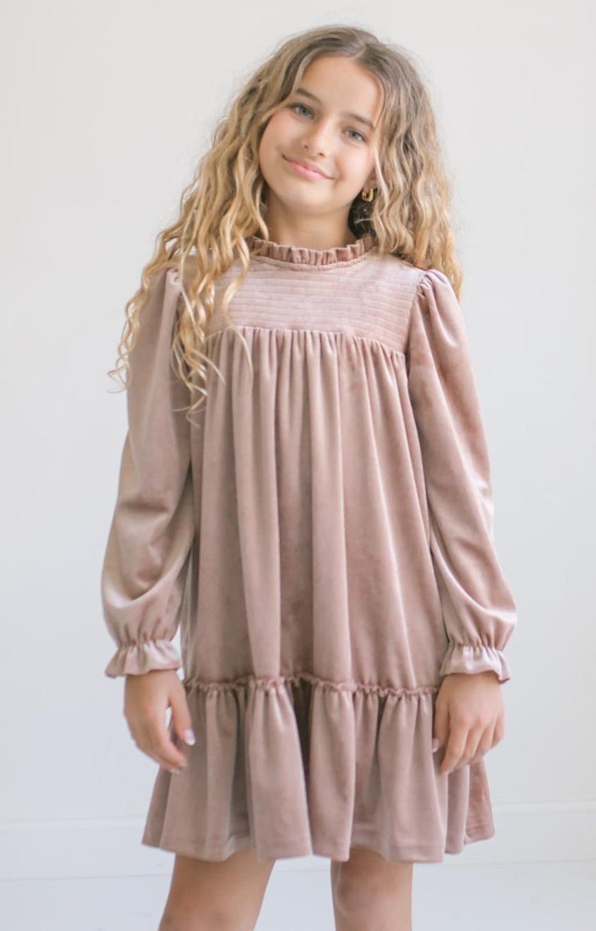 Alexa Champagne Velvet Dress