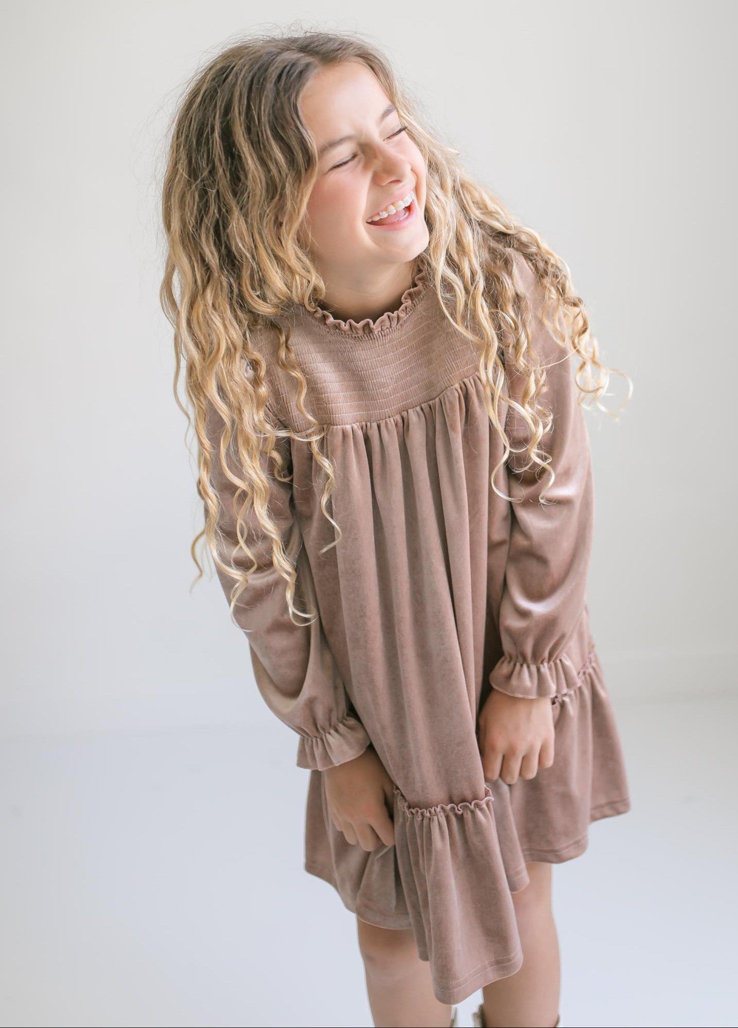 Alexa Champagne Velvet Dress