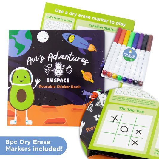 Avi's Adventures In Space Reusable Sticker Book + Marker Set (ages 3+)